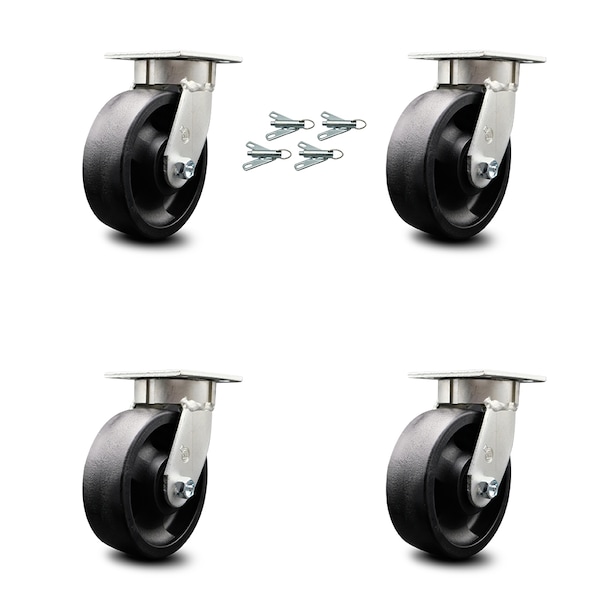 6 Inch Kingpinless Glass Filled Nylon Wheel Swivel Caster Set with Swivel Locks